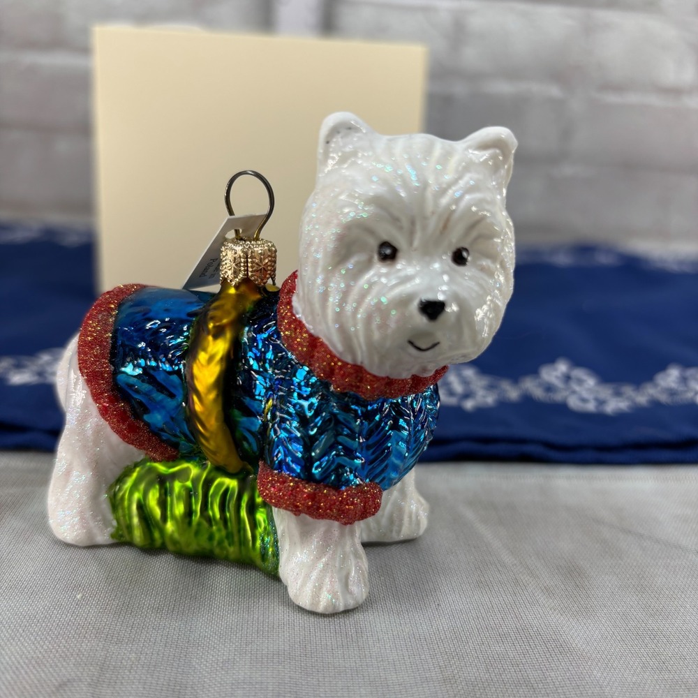 West Highland Terrier Dog Polish Glass Christmas Ornament Westie Joy to the Worl